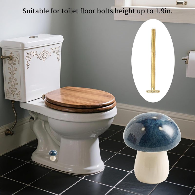 BEUNAIZER Ceramic Toilet Bolt Covers Decorative, Toilet Screw Cover Caps, Toilet Caps for Bottom of Toilet, Cute Mushroom Toilet Bolt Caps, Set of 2 Toilet Bowl Bolt Covers Floor, Bathroom Decor (Blue) - Image 2