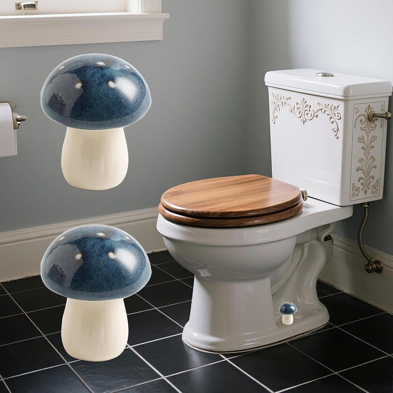 BEUNAIZER Ceramic Toilet Bolt Covers Decorative, Toilet Screw Cover Caps, Toilet Caps for Bottom of Toilet, Cute Mushroom Toilet Bolt Caps, Set of 2 Toilet Bowl Bolt Covers Floor, Bathroom Decor (Blue) - Image 1