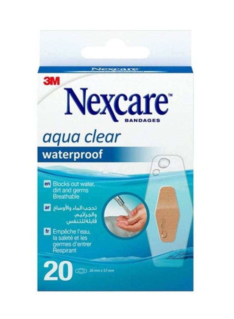 3M Nexcare Aqua Clear Waterproof Bandages – One Size – 20 Bandages