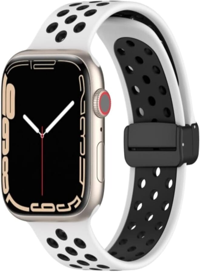 Next store Compatible with Apple Watch Band 49mm 45mm 44mm 42mm, Breathable Soft Silicone Sport Strap with Magnetic Clasp for Women Men, Series SE/8/7/6/5/4/3/2/1/Ultra (White Black)