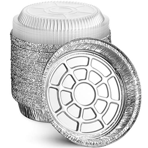 MontoPack 9 Round Aluminum Foil Pans with Clear Lids  Disposable Containers with Straight Walls for Storing Baking Meal Prep  Reheating  Freezer  Oven Safe Recyclable  40 Pack of Tins
