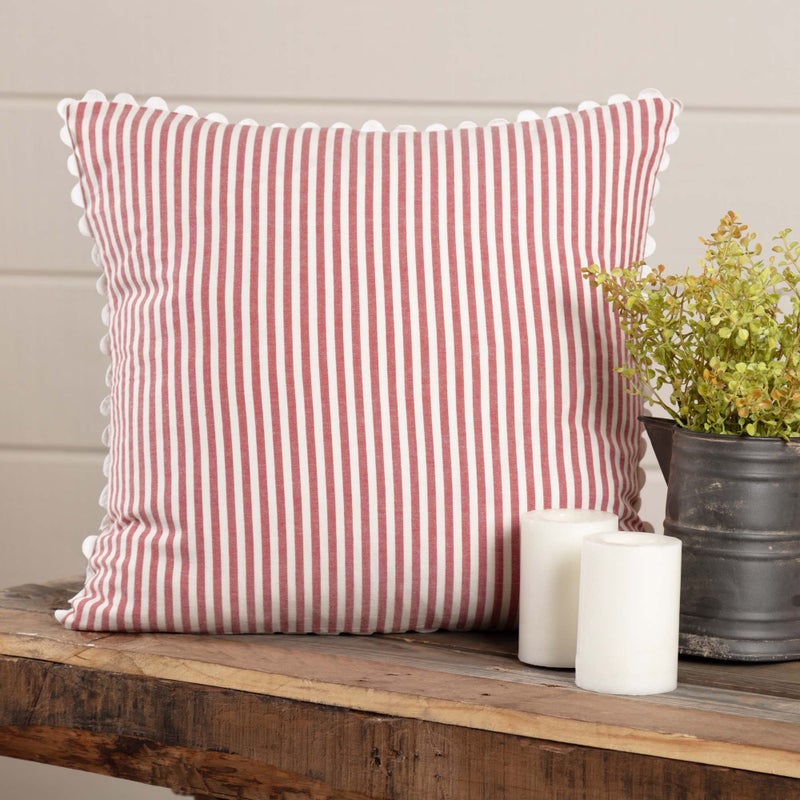 Piper Classics Farmhouse Ticking Stripe Red Pillow Cover, 18" x 18", Home DÃ©cor Accent Pillow Case w/Rick Rack - Image 1