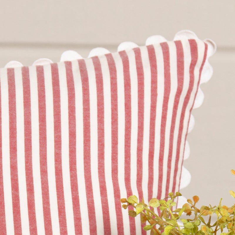 Piper Classics Farmhouse Ticking Stripe Red Pillow Cover, 18" x 18", Home DÃ©cor Accent Pillow Case w/Rick Rack - Image 2