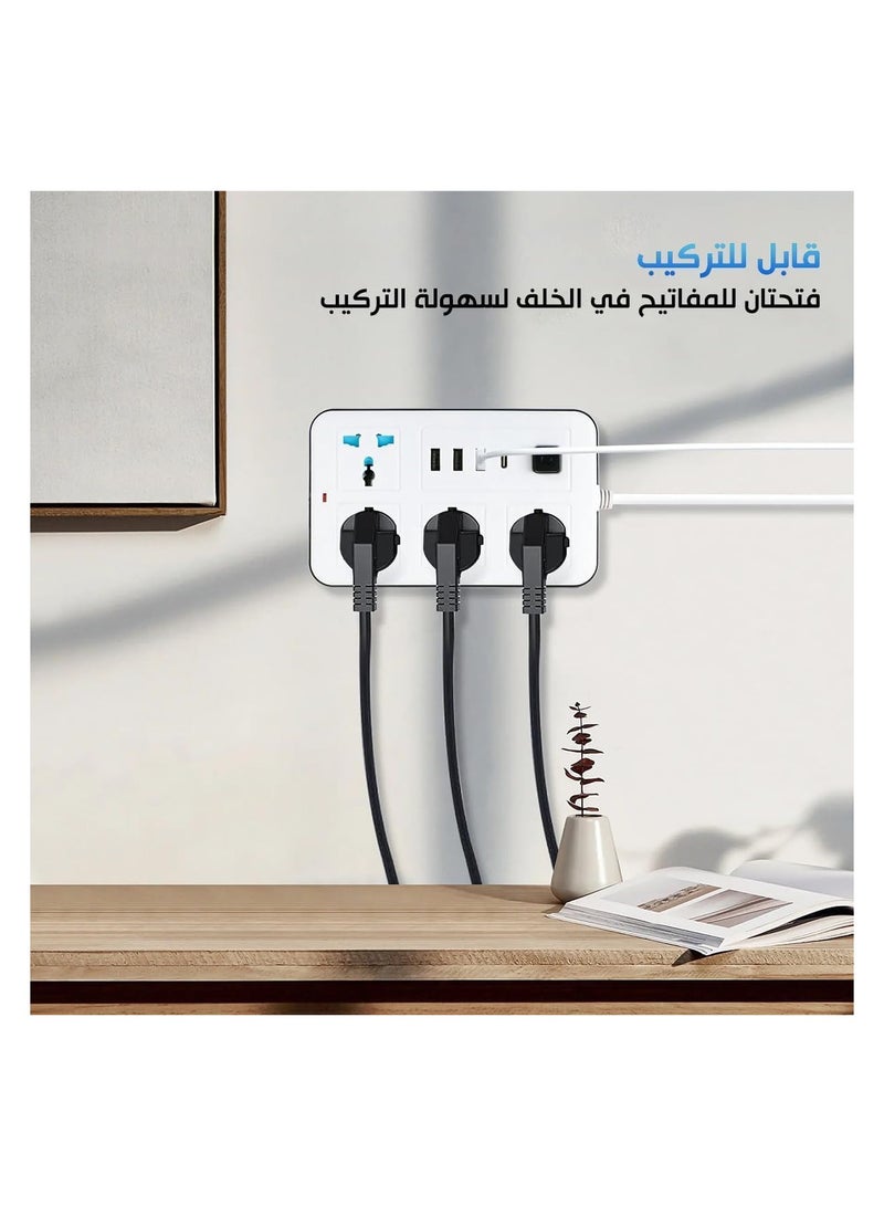 Power Extension Socket, Power Strip with USB, 3 USB Ports & 1 Type C | Independent Power Switch, Max 1A, Overload Protection & Child Safety, 2 Meter Extension Cord - Image 4