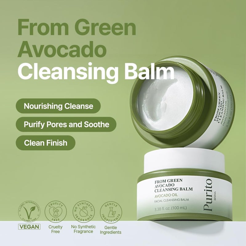 PURITO From Green Avocado Cleansing Balm 100ml / 3.38 fl. oz., Melt-In Moisture with Avocado Oil, Vegan, Cruelty-Free, Suitable for Dry Skin, Korean Skincare - Image 3