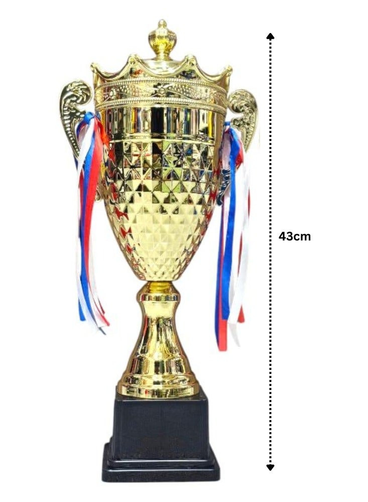 سبال مجموعة من 3 كؤوس ذهبية - 55 سم، 48 سم، 43 سم - كؤوس جوائز معدنية للفعاليات الرياضية، والمسابقات المدرسية، وكرة القدم، والكريكيت، وكرة السلة، والإنجازات الأكاديمية، وجوائز الشركات - Image 2