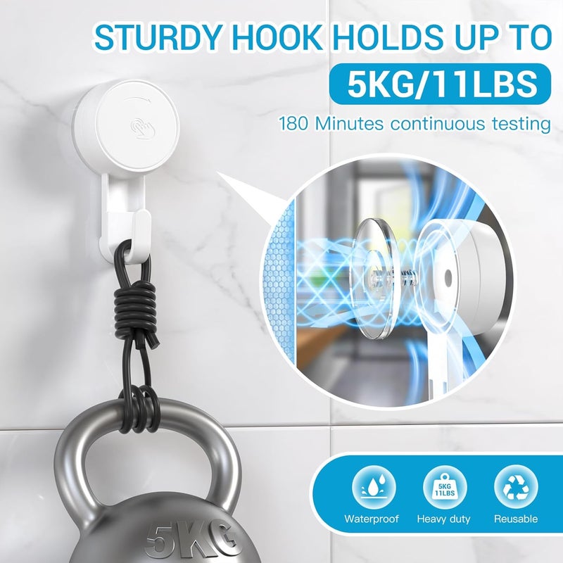 LUXEAR Heavy Duty Waterproof Shower Hooks 2 Pack - Suction Hook, No Drill Damage-Free Removable Reusable Wall Hooks for Bathroom Kitchen Towel Bathrobe Loofah Shower Hooks (Max Load 11LB/5KG)​ - Image 3