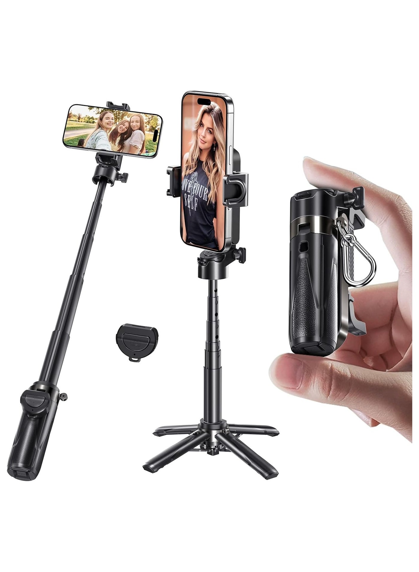 Selfie Stick Tripod, Pocket Size Mini Portable Phone Tripod with Wireless Detachable Remote Control, Retractable Tripod for iPhone Android Phone, for Travel, Live Streaming, Video Recording, Black