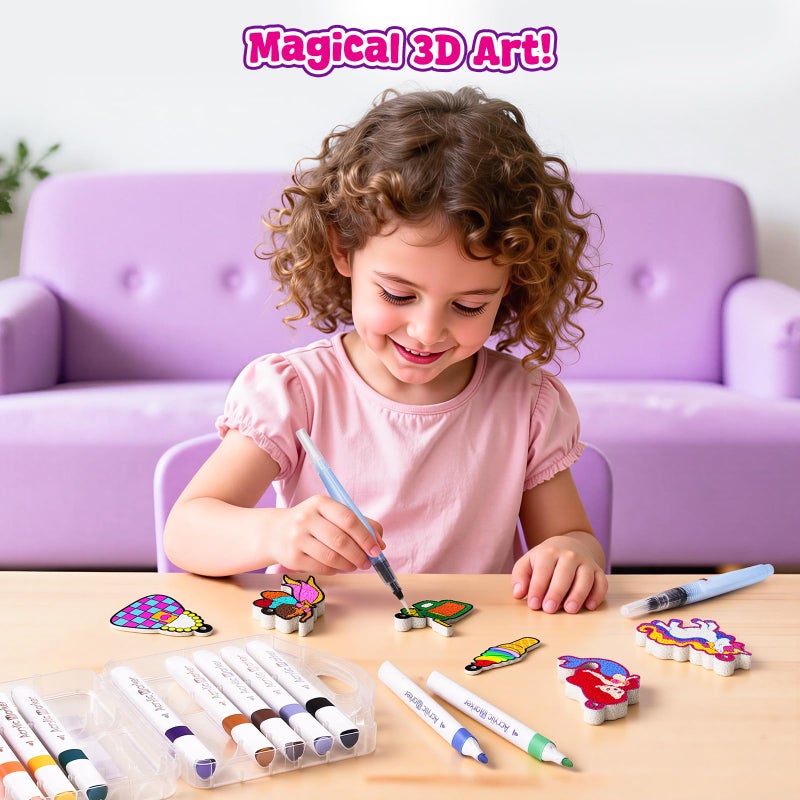 JoyCat Art Kit- 3D DIY Foam Texture Painting Kit, Unicorn & Princess Magic Puffy Paint Kit, Easter Basket Stuffers, Craft Kits for Kids, Creative Gift for Girls & Boys Ages 4, 5, 6, 7, 8, 9, 10 - Image 2