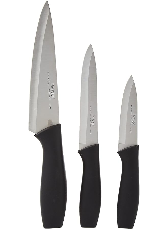 Prestige Stainless Steel Plain 3 Piece Starter Knives Ultra Sharp Blade Multifunctional Black  - Image 1