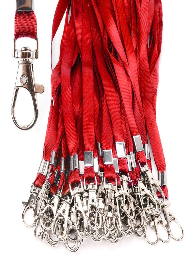 SLanC Lanyards 100 Pcs Bulk Lanyard for Id Badges Flat Black Lanyard with Badge Clip Swivel Hook (100, Red) - Image 1