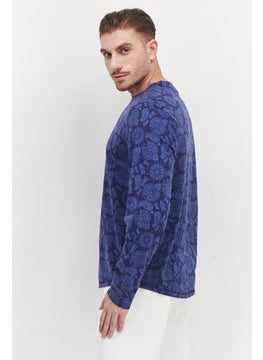 Sun Stone Men Crew Neck Paisley Print Sweatshirt, Navy  - Image 3