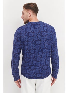 Sun Stone Men Crew Neck Paisley Print Sweatshirt, Navy  - Image 4
