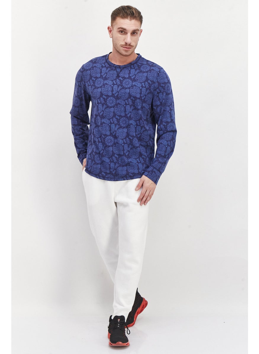Sun Stone Men Crew Neck Paisley Print Sweatshirt, Navy  - Image 2