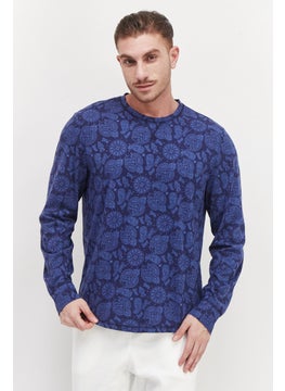 Sun Stone Men Crew Neck Paisley Print Sweatshirt, Navy  - Image 1