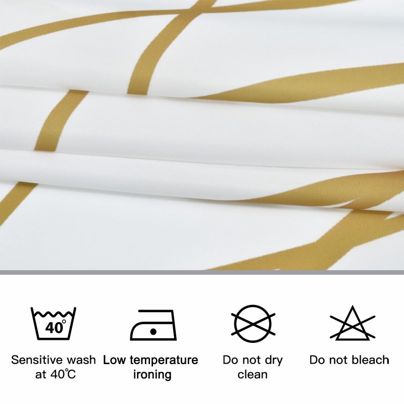 Punkray Gold Light Brown and White Striped Wavy Line Fabric Shower Curtain for Bathroom with Hooks  Extra Long Shower Curtain Set Stripe Bath Curtains Decor Weighted Hem Washable  72x78 - Image 5