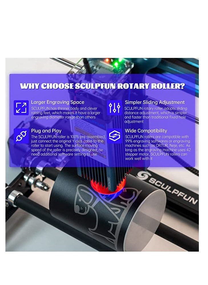 SCULPFUN - SCULPFUN Laser Engraver Rotary Roller, 360° Laser Machine Y-axis Rotary Module, Rotary Attachment for Carving Cylindrical Objects Cans, Tumbler Rotator Compatible with Most Laser Engraving Machine - Image 1