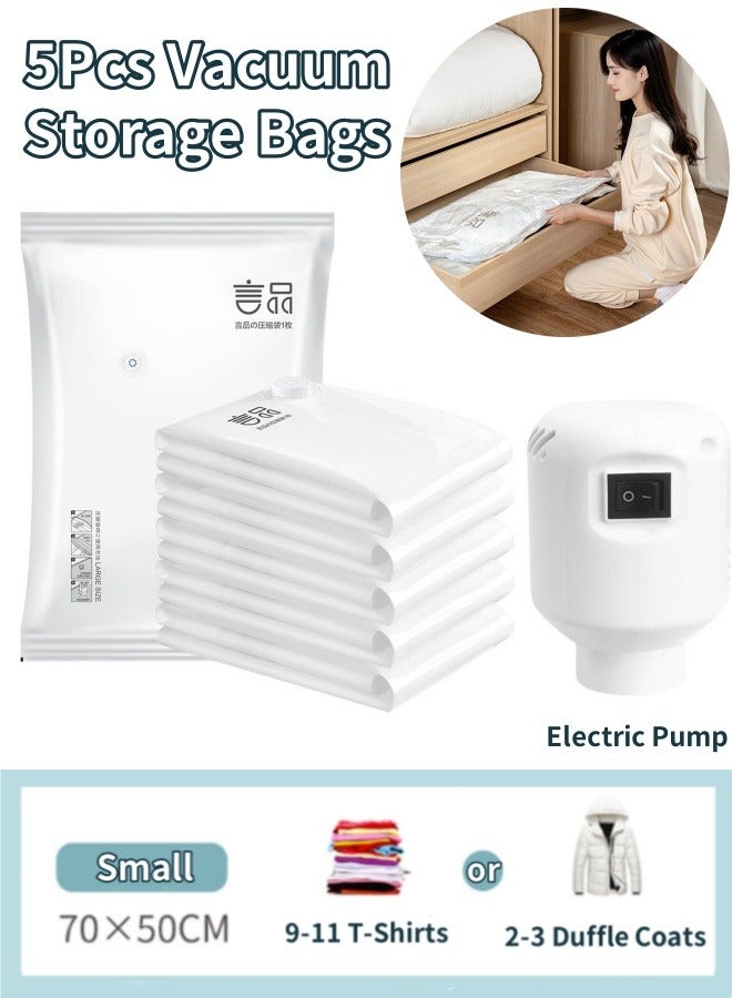 5Pcs Vacuum Storage Bags, 70×50cm Space Saver Bags Reusable Vacuum Seal Bags Vacuum Sealed Compression Bags with Electric Pump,Valve, Zip Sealed, for Clothes, Mattress, Blanket, Duvets, Pillows, Comforters, Quilt, Travel - Image 1