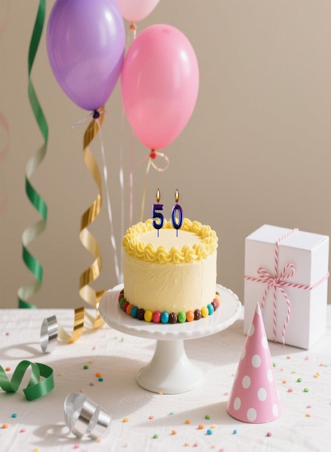 AOOLADA 50 Birthday Candle, 50th Cake Candles, Number 50 Birthday Candles for Cake Topper Decoration, Blue - Image 3