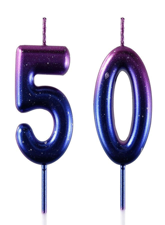 AOOLADA 50 Birthday Candle, 50th Cake Candles, Number 50 Birthday Candles for Cake Topper Decoration, Blue - Image 1