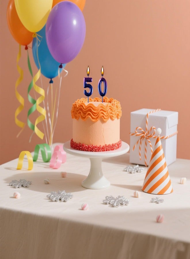 AOOLADA 50 Birthday Candle, 50th Cake Candles, Number 50 Birthday Candles for Cake Topper Decoration, Blue - Image 2