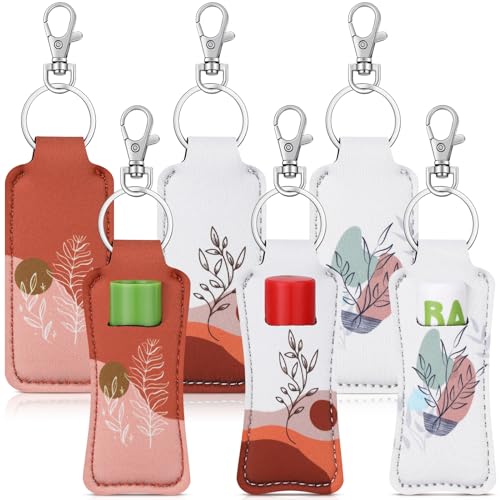 Cosblank 6 Pcs Boho Lip Balm Sleeve Keychain Lipstick Holder Key Chain with Portable Clip Lip Gloss Pouch Keychain for Women Graduation Travel Accessory Stocking Stuffers Gifts - Image 1
