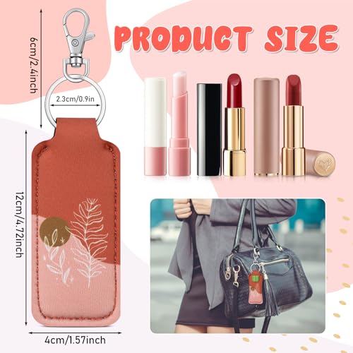 Cosblank 6 Pcs Boho Lip Balm Sleeve Keychain Lipstick Holder Key Chain with Portable Clip Lip Gloss Pouch Keychain for Women Graduation Travel Accessory Stocking Stuffers Gifts - Image 2