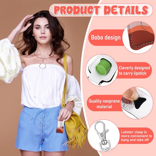 Cosblank 6 Pcs Boho Lip Balm Sleeve Keychain Lipstick Holder Key Chain with Portable Clip Lip Gloss Pouch Keychain for Women Graduation Travel Accessory Stocking Stuffers Gifts - Image 4