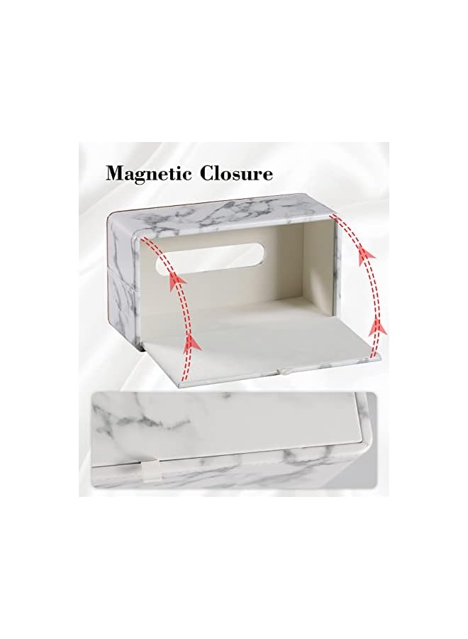 jaexest Tissue Box Cover Stylish PU Leather Rectangular Tissue Box Holder with Magnetic Bottom Cover for Bathroom Bedroom or Office (White Marble Pattern with Rose Goldn Border) - Image 3