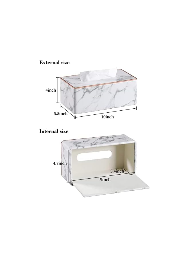 jaexest Tissue Box Cover Stylish PU Leather Rectangular Tissue Box Holder with Magnetic Bottom Cover for Bathroom Bedroom or Office (White Marble Pattern with Rose Goldn Border) - Image 4