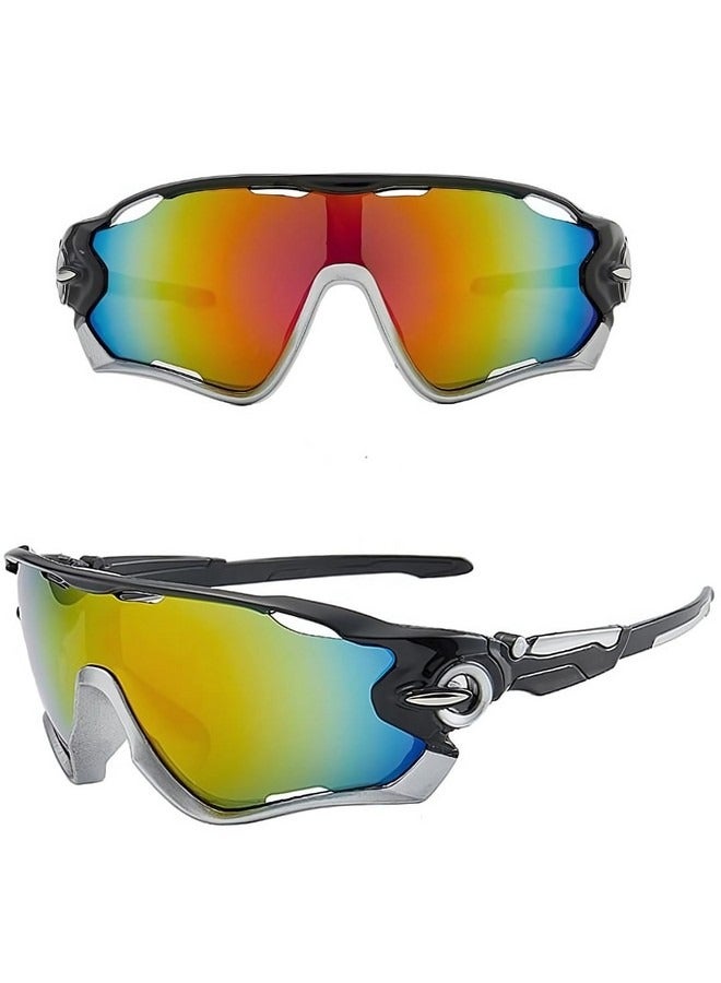 Beauenty UV Protected Sports Mirrored Wraparound Sunglasses for Cycling Cricket Riding Running Men Women Stylish Hydrophobic Lens with Full Coverage Protection Anti Glare Goggles - Image 2
