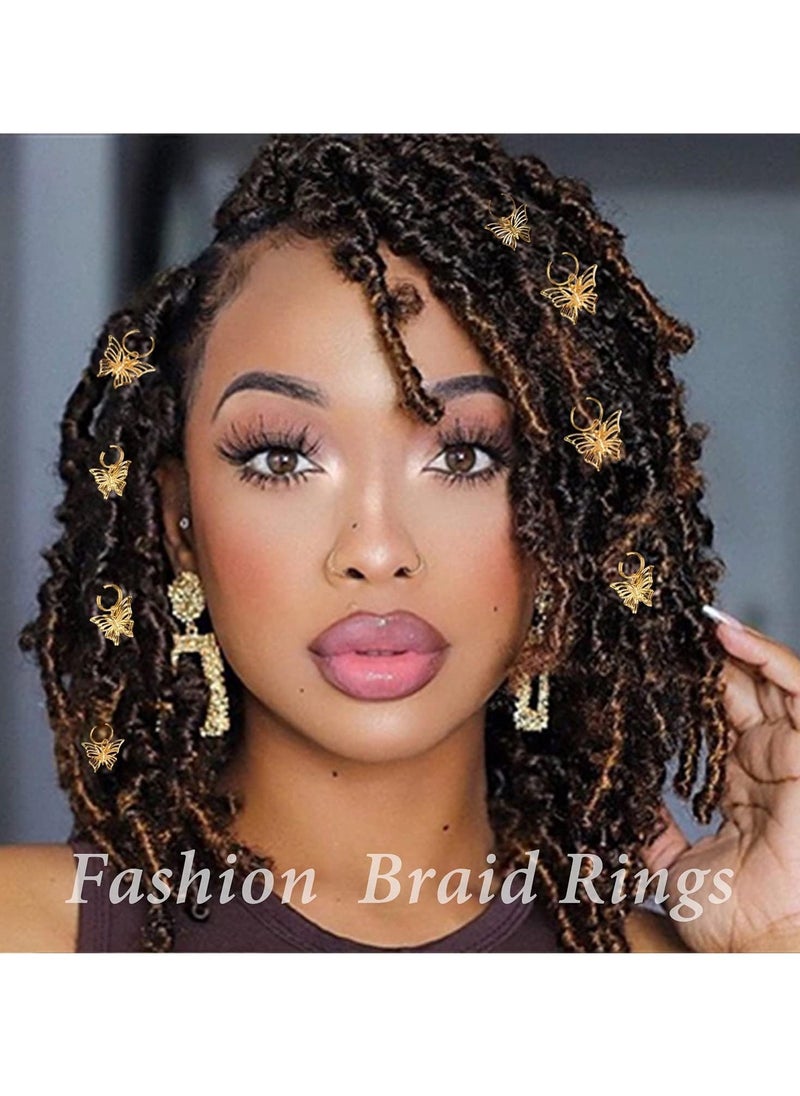 Golden Butterfly Hair Clips and Charms for Dreadlocks - 12PCS Gold Hair Jewelry Accessories for Women, Perfect for Braids with Butterfly Rings and Cuffs. - Image 3