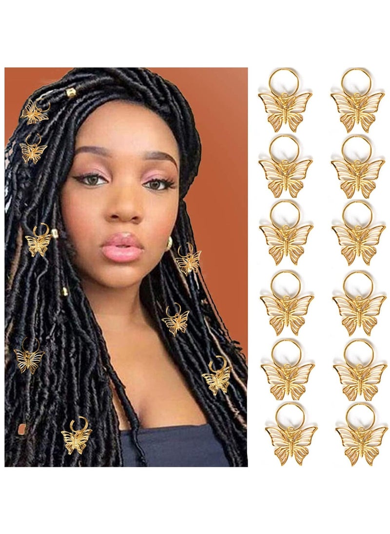 Golden Butterfly Hair Clips and Charms for Dreadlocks - 12PCS Gold Hair Jewelry Accessories for Women, Perfect for Braids with Butterfly Rings and Cuffs. - Image 1
