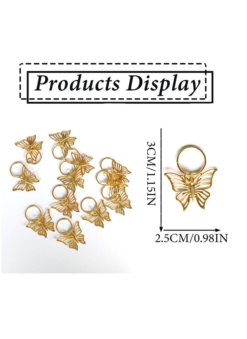 Golden Butterfly Hair Clips and Charms for Dreadlocks - 12PCS Gold Hair Jewelry Accessories for Women, Perfect for Braids with Butterfly Rings and Cuffs. - Image 2