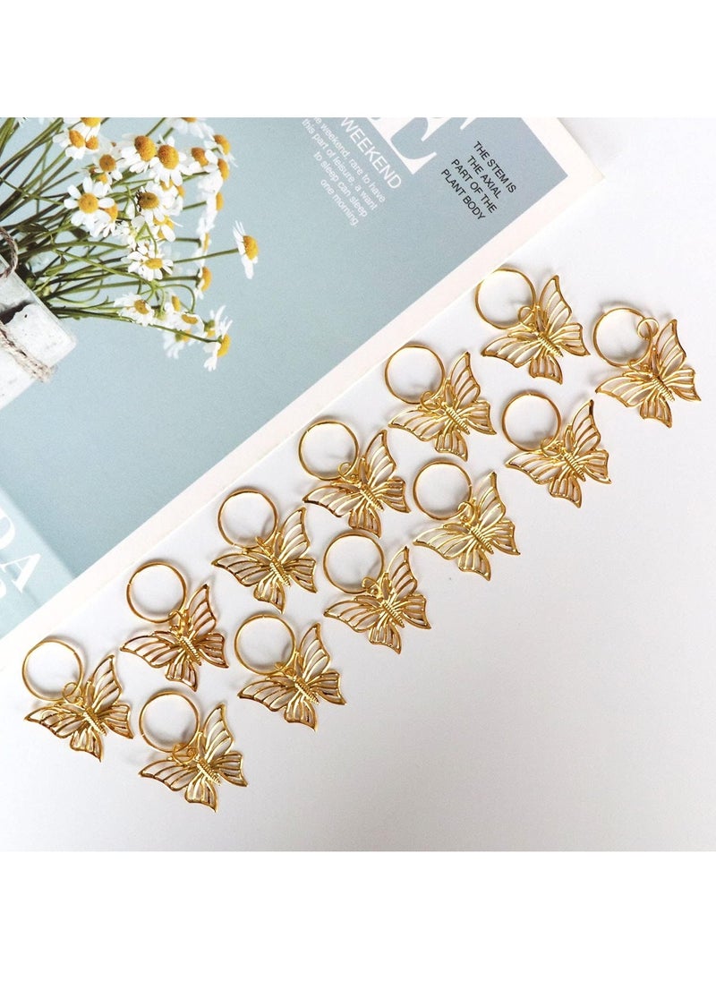 Golden Butterfly Hair Clips and Charms for Dreadlocks - 12PCS Gold Hair Jewelry Accessories for Women, Perfect for Braids with Butterfly Rings and Cuffs. - Image 4