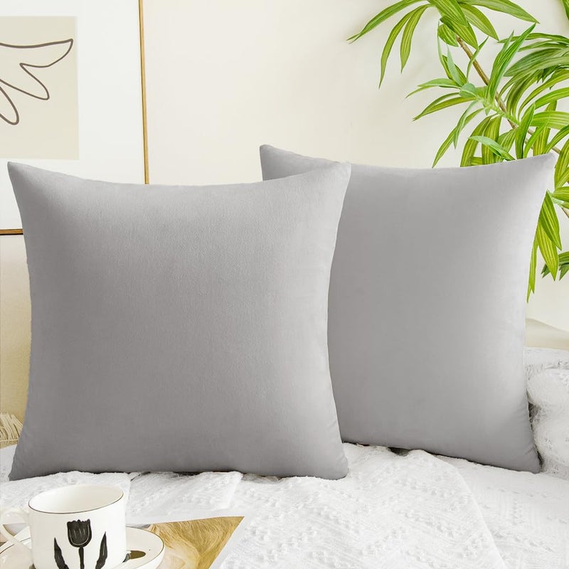 QUORGVES Decorative Light Grey Pillow Covers 22x22 Inch Pack of 2 Light Grey Throw Pillows for Couch Living Room Bed Bedroom Soft Decor Velvet Square Light Gray Throw Pillow Covers 22 x 22 - Image 1