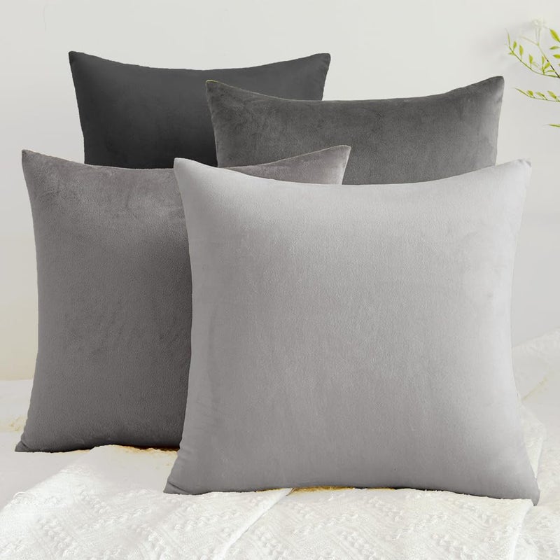 QUORGVES Decorative Light Grey Pillow Covers 22x22 Inch Pack of 2 Light Grey Throw Pillows for Couch Living Room Bed Bedroom Soft Decor Velvet Square Light Gray Throw Pillow Covers 22 x 22 - Image 5