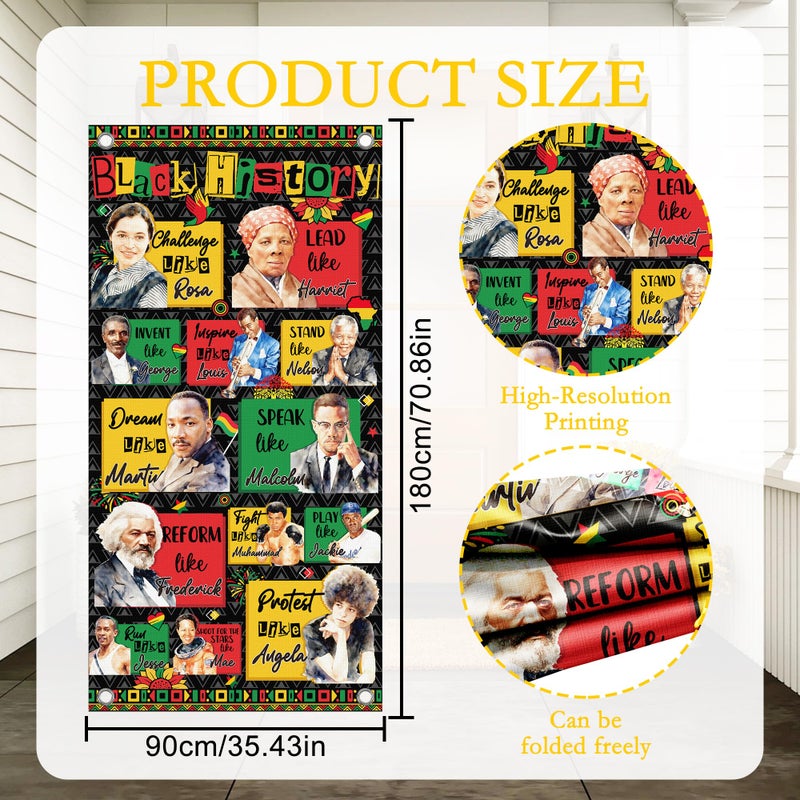 EoBeCy Black History Month Door Decorations, Black History Collage Door Cover, Inspirational Quote Banner Backdrop for Classroom School Celebration Party Decor (71" x 35") - Image 2