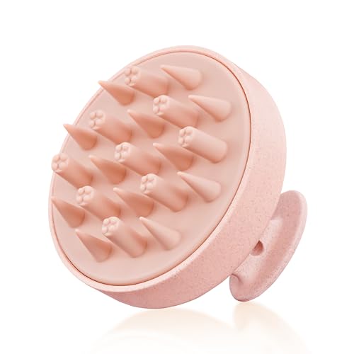 HEETA Hair Scalp Massager for Hair Growth Shampoo Brush Scalp Scrubber Exfoliator with Soft Silicone Bristles for Dandruff Removal to Relieve Stress Wet Dry Use Updated Material Pink - Image 1