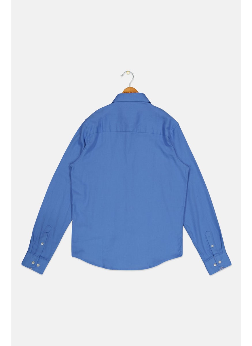 Tailorbyrd Kids Boy Solid Long Sleeves Casual Shirt, Blue  - Image 2