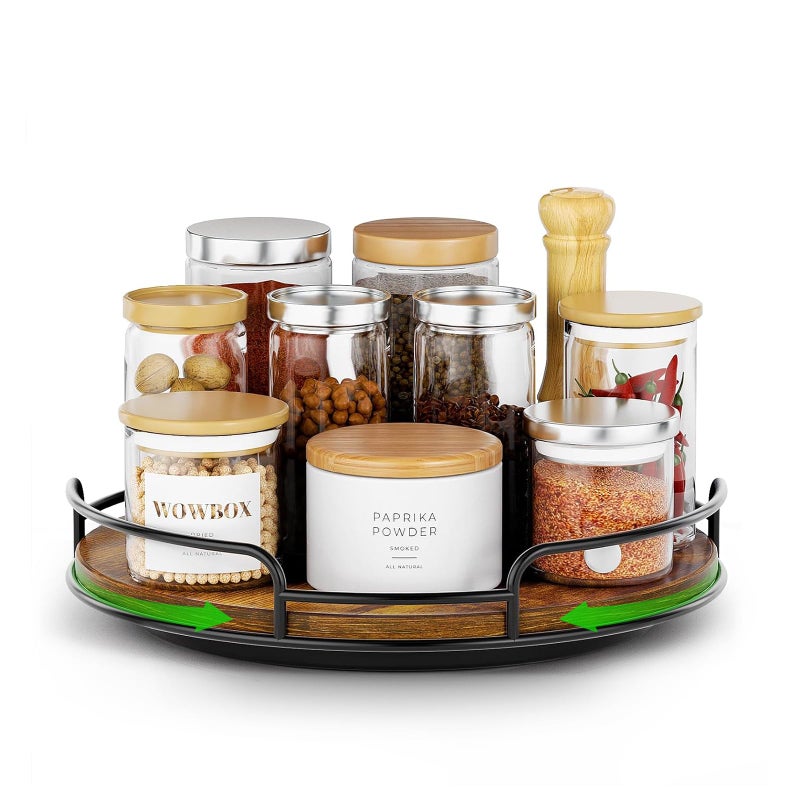WOWBOX 9" Lazy Susan Organizer for Table Top Rotating Spice Rack Organizations Wood Lazy Susan Turntable Organizer for Cabinet Kitchen Pantry Countertop Bathroom Vanity - Image 1