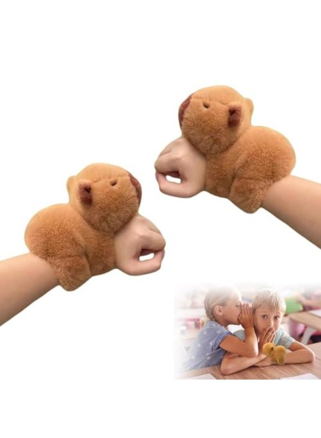 Capybara Plush Toy,Stuffed Animals Slap Bracelet,Plush Animal Wristband,Capybara Doll Gift for Boys and Girls,Capybara Slap Rings,Cute Capybara Stuffed Toy, Home Decoration (2Pcs)  - Image 1