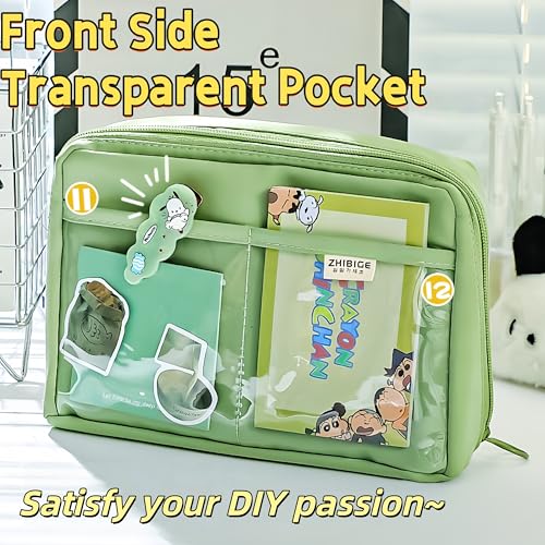 UIVXXUD Kawaii Cute Aesthetic Pencil Case - Large Capacity Canvas Pen Pouch Bag (Green) - Image 5