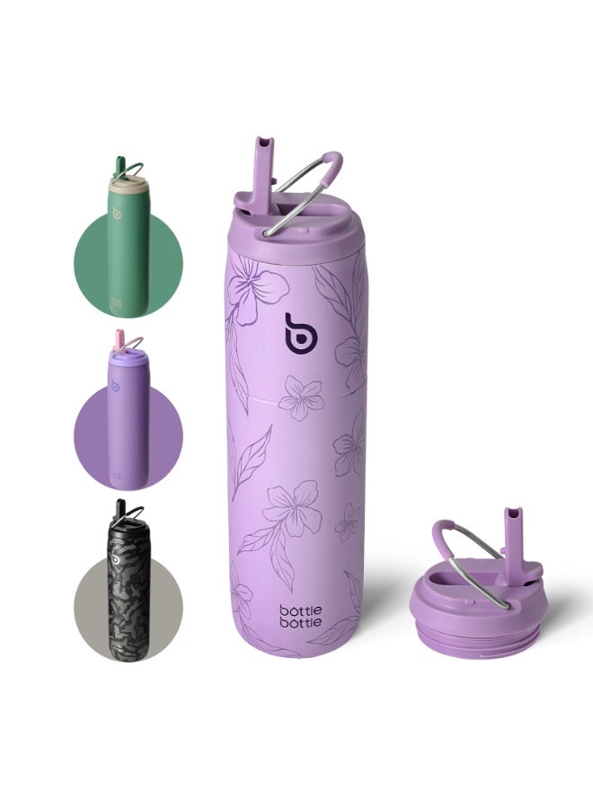 BOTTLE BOTTLE 32 oz Stainless Steel Water Bottle with Straw Lid - Purple Bloom - Image 1