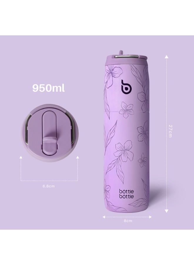 BOTTLE BOTTLE 32 oz Stainless Steel Water Bottle with Straw Lid - Purple Bloom - Image 3
