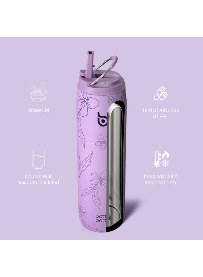 BOTTLE BOTTLE 32 oz Stainless Steel Water Bottle with Straw Lid - Purple Bloom - Image 2