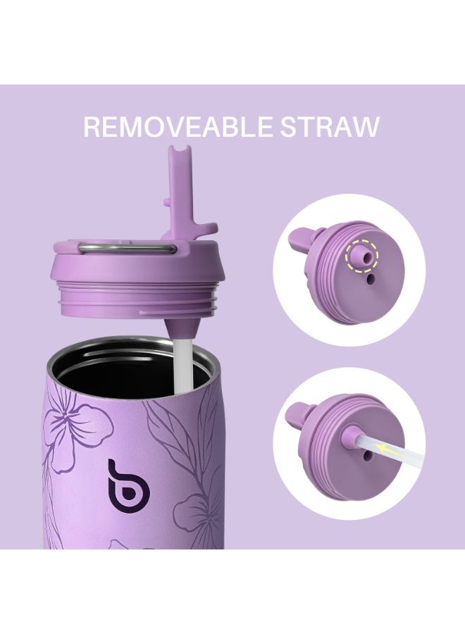 BOTTLE BOTTLE 32 oz Stainless Steel Water Bottle with Straw Lid - Purple Bloom - Image 5