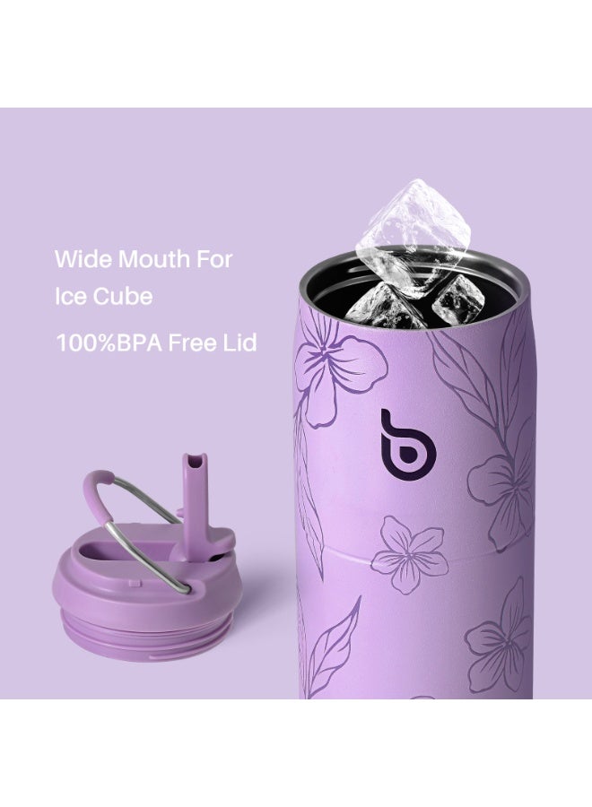 BOTTLE BOTTLE 32 oz Stainless Steel Water Bottle with Straw Lid - Purple Bloom - Image 4