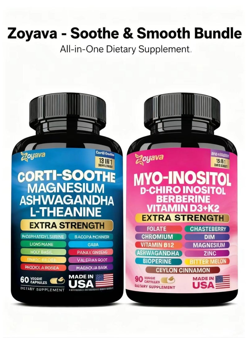 Zoyava Soothe & Smooth Bundle - Cortisol & Myo-Inositol Combo - Daily Wellness Supplement for Stress Relief & Balance - Image 1