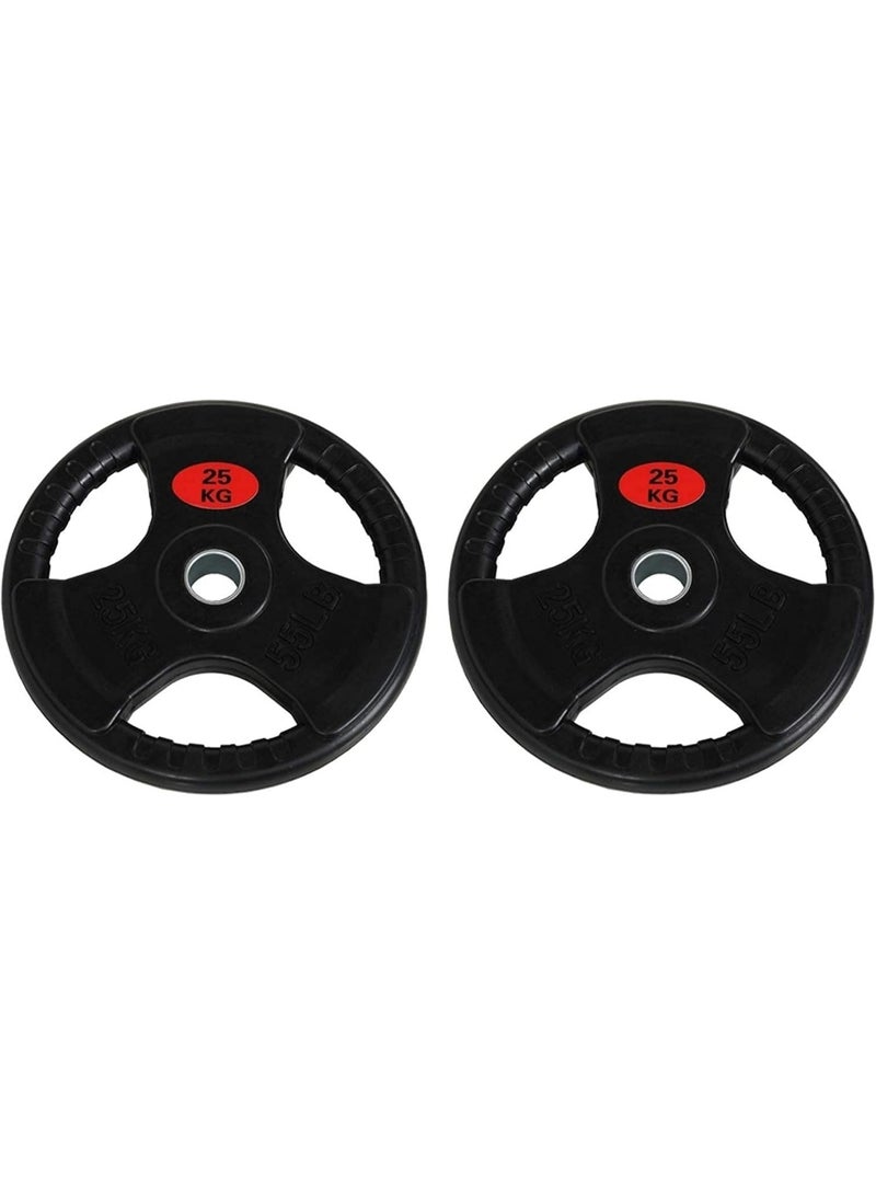 Olympic Barbell Weight Plates Pair – Rubber Coated Cast Iron Gym Weights 50mm Aperture – Dumbbell/Barbell Discs for Strength Training, Muscle Building, Home Gym & Workout (2 PCS) - Image 1